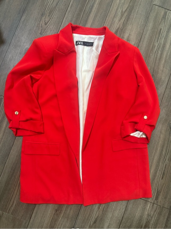 Zara Jackets & Blazers - Zara Vermilion Red Orange Open Front Blazer Women’s Large